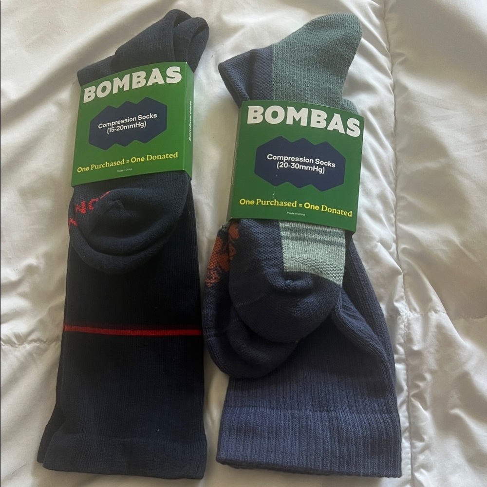 Bombas Men's Compression Socks - Black and Dark Green. Two pairs size large.
